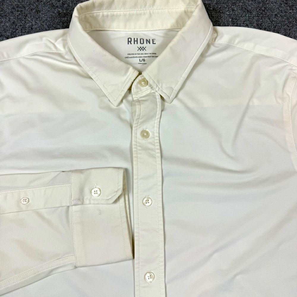 Rhone Mens L White Solid Woven Nylon Elastane Stretch L/S Button Up Shirt